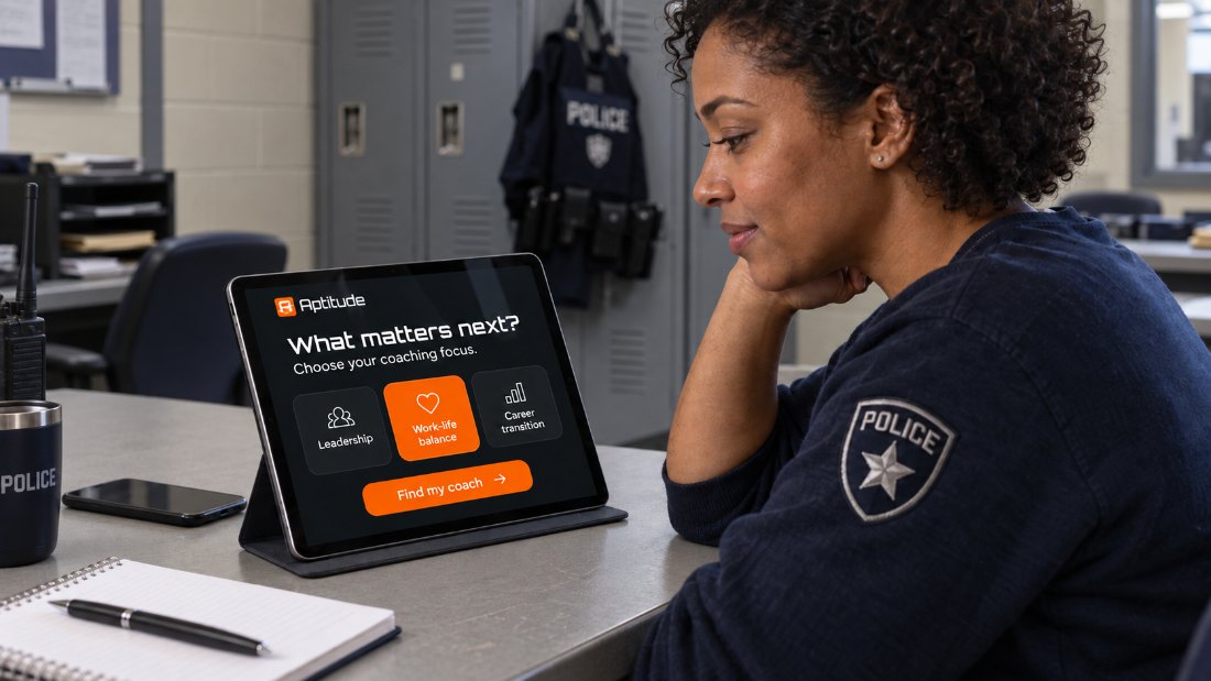 An officer choosing a coaching topic on the Aptitude app