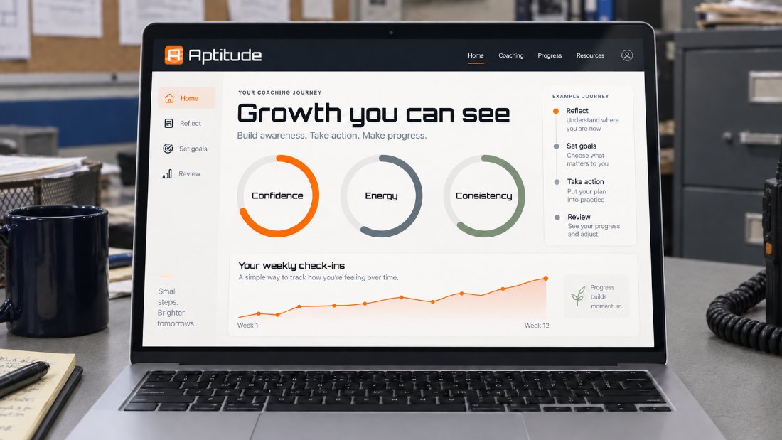 An Aptitude progress view tracking confidence, energy and consistency