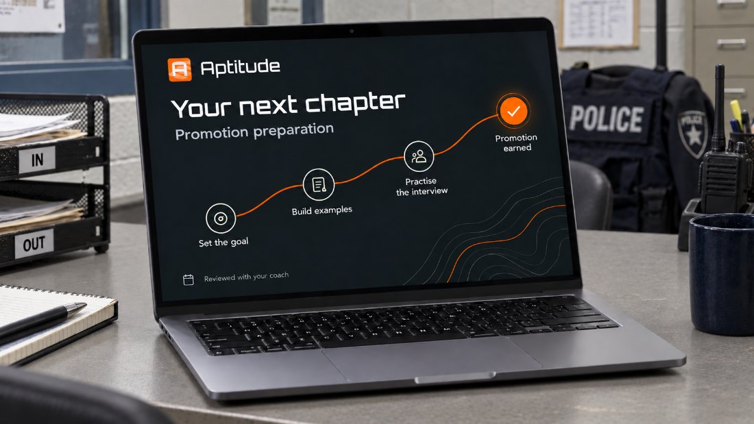 An Aptitude promotion preparation roadmap on a laptop