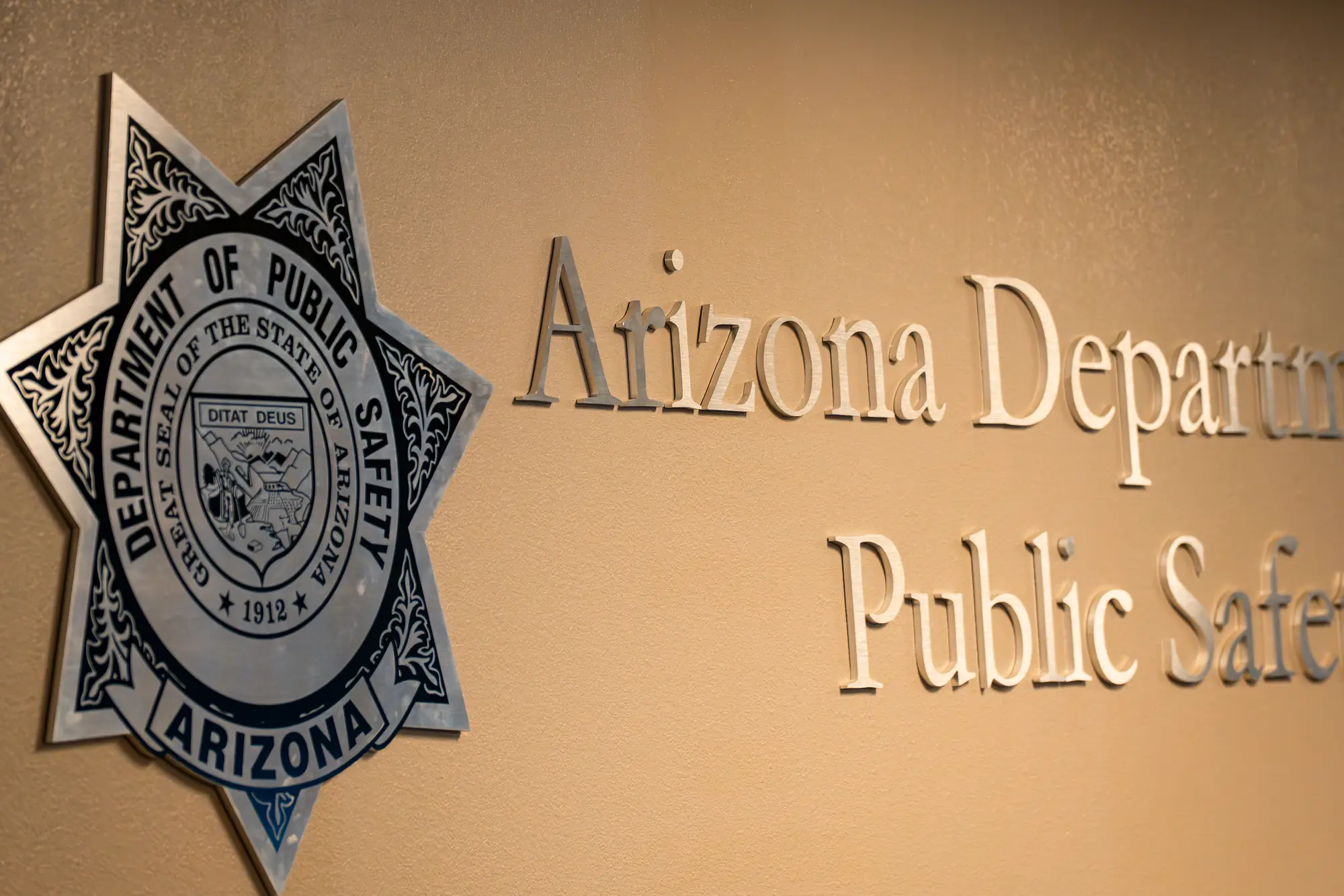 Arizona Department of Public Safety seal on the headquarters wall