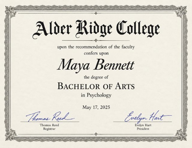 Education evidence: college diploma