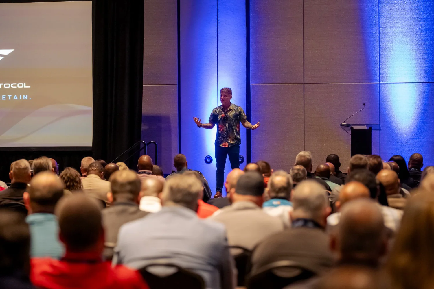 Greg Zaroslinski speaking to a room of command staff